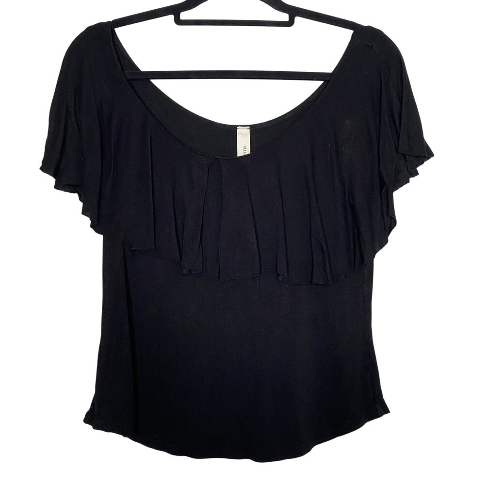 Ollie & Chloe Black Ruffle Top Boho Lagenlook Whimsygoth Size Small